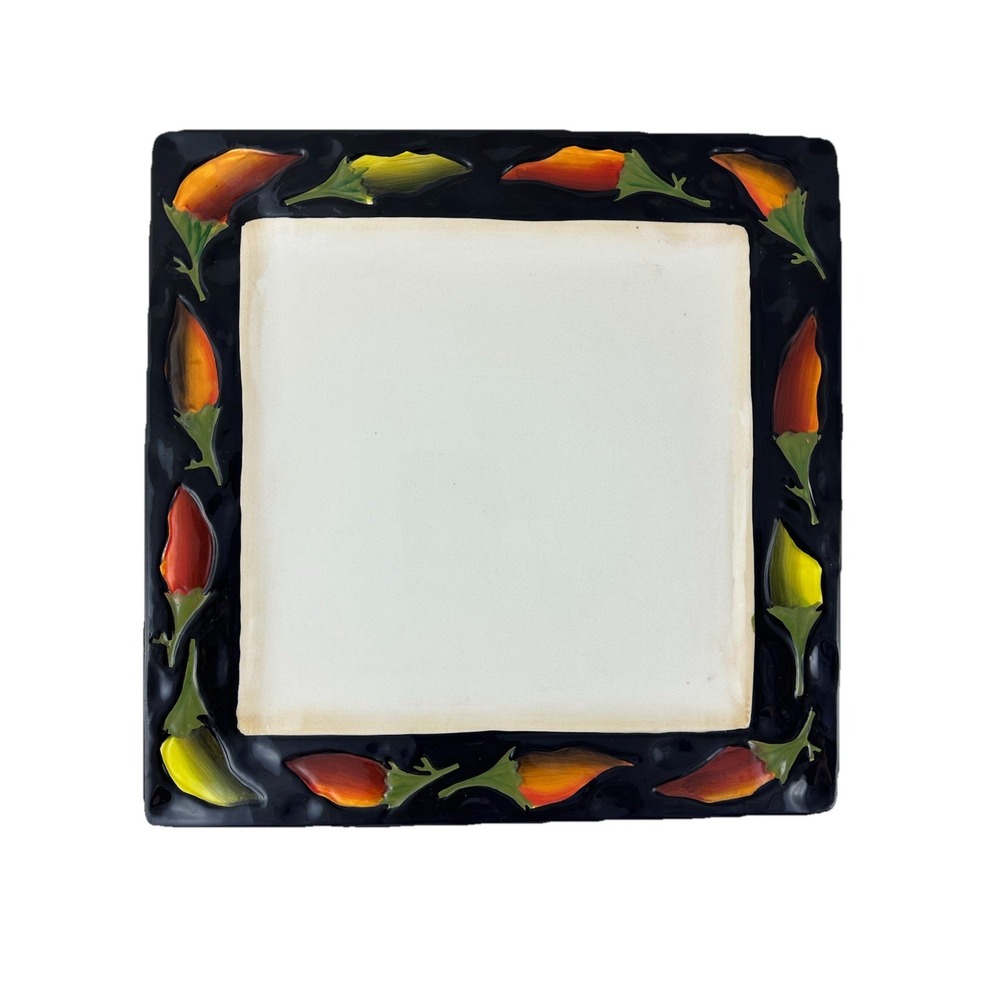 Clay Art Cayenne Chili Pepper Square Serving Dish 11" Platter Black Southwestern